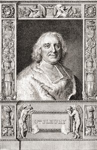 André-Hercule de Fleury, biskup z Fréjus, 1653 1743. Francouzský kardinál a hlavní ministr Ludvíka XV. Z knihy Les Heures Libres vydané v roce 1908. od French School