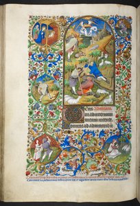 Oznámení pastýřům, přidejte Ms 18850 f.70v Kniha hodin (The Bedford Hours) c.1410-30 (inkoust, barva a zlato na pergamenu) od French School