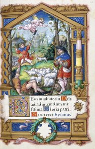 Zvěstování pastýřům z Knihy hodin vytvořené pro Františka I., kolem 1532-1540 od French School