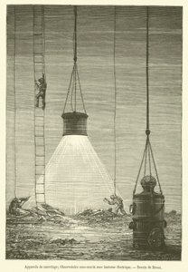 Záchranná zařízení, Podvodní observatoř s elektrickou lucernou (rytina) od French School