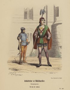 Kuše a halapartník, Burgundové, konec 15. století (barevná rytina) od French School