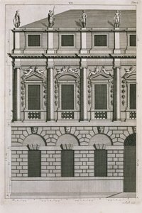 Architektonický návrh palladiánských proporcí, vyryl Bernard Picart (1673-1733), asi 1716 od French School