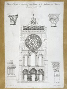 Architektura: pohled na velký portál Cathedrale de Chartres - Památník z 12. století Deska z 19. století od French School