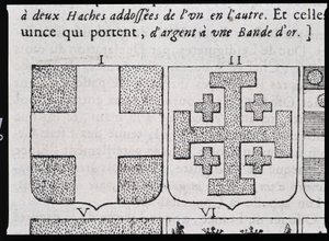 Armes de Montmorency et Godefroy de Bouillon - v „“Vraye a dokonalá věda o erbu nebo rejstříku erbů““ od Pierra Paillota od French School