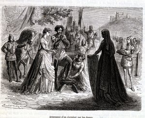 Vyzbrojení rytíře dámami v 11. století - v "Histoire de France" od Martina od French School