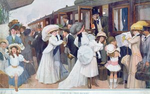 Příjezd manželů vlakem, 1908 od French School