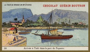 Příjezd do přístavu Papeete, Tahiti (chromolitho) od French School