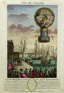 Výstup horkovzdušného balónu Mongolfiere v Calais v roce 1785 od French School