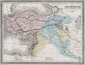 Malá Asie, Arménie, Mezopotámie, Asýrie a Sýrie ve starověku – deska extrahovaná z „“Univerzálního atlasu starověké a moderní geografie pro použití obytných škol““ od Vuillemina – ca. 1845 od French School