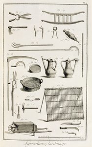 Sortiment zahradního nářadí z Encyklopedie des Sciences et Metiers od Denise Diderota (1713-84) vydané kolem roku 1770 od French School