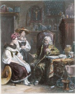 U venkovského lékaře, kolem roku 1840 (barevné lito) od French School