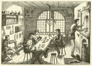 Dílna Etienna de Laulne, známého jako Stephanus, zlatník šestnáctého století (rytina) od French School