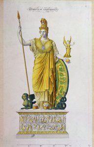 Athena Parthenos, socha z Parthenonu, Atény (barevná rytina) od French School