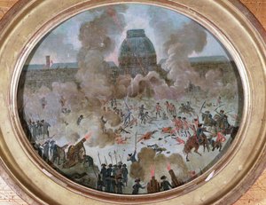 Útok na Tuileries, Paříž, 10. srpna 1792 (kvaš na plátně) od French School