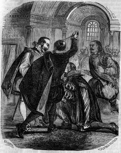 Pokus o atentát na Jeana Chastela (Jean Chatel) (1575-1594) na francouzského krále Jindřicha IV. dne 27. prosince 1594. Rytina z 19. století. od French School