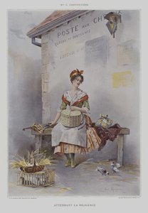 Attendant la Diligence (Čekání na dostavník) (barevné lito) od French School