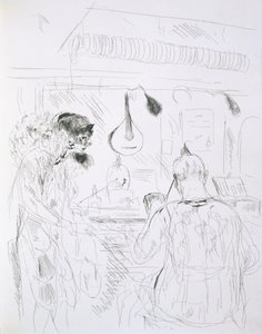 Scéna ze zákulisí pařížského Bal de Nuit nebo cirkusu, z Paris Sketches: Etchings od Foraina a Raffaelliho, 1880 od French School