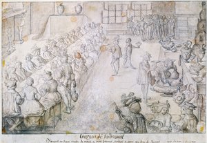 Banket na turnaji Sandricourt v roce 1493 (hnědý inkoust a tužka na papíře) od French School