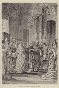 Křest člena císařské rodiny (rytina) od French School