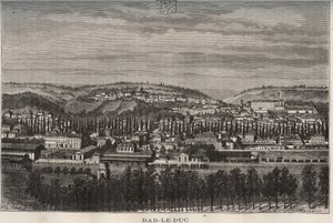 Bar-le-Duc (Bar le Duc) - oddělení Meuse - rytina v „La France illustree: geografie, historie, statistická správa“ od V.A. Sladově hnědá. 1884 od French School
