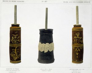 Barattes (pro výrobu másla) z opracované hlíny uchovávané v Alsaském muzeu, v.1800 od French School