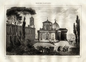 Bazilika della Santa Casa - Loreto - svatyně Lorette - Loreto - bazilika Panny Marie z Loreta - Svatá chýše v Loretu nebo Dům Nazaretu - rytina z „“Malebné Itálie““ - Historická a popisná malba Itálie““ od M. de Norvins, Ch. N od French School