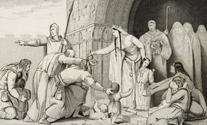 Bathilda dává peníze chudým, z „Histoire de France“ od Colarta, vydáno kolem roku 1840 od French School