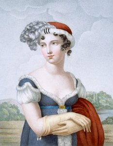 Krásná dáma oblečená v polonéze, rytina L. Dibarta od French School