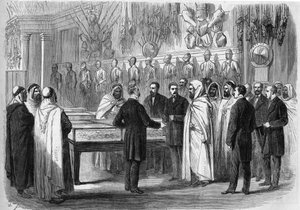 Ben Mahi Ed Din Abd El Kader (Abd El-Kader) (1808 - 1883) Alžírský emir na návštěvě Artillery Museum 18. července od French School