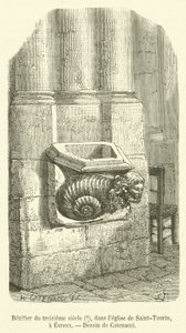 Benitier ze třináctého století?, v kostele Saint-Taurin, v Evreux (rytina) od French School