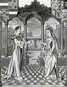 Zasnoubení Maxmiliána I. a Marie, vévodkyně Burgundské v roce 1477, podle obrazu v Chroniques de Flandre od French School