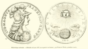 Národní knihovna, medaile Ludvíka XIV, ve stříbře a bronzu (rytina) od French School