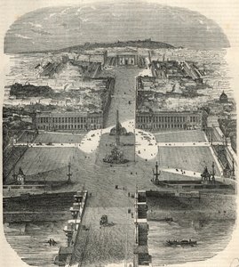 Ptačí pohled na Place de la Concorde, rue Royale s kostelem Madeleine - rytina v „Tableau-de-Paris“ od Edmonda Texiera 1852 od French School
