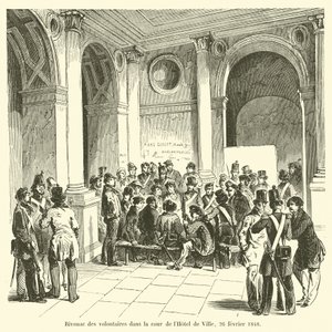 Bivak dobrovolníků na nádvoří Hôtel de Ville, 26. února 1848 od French School