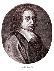 Blaise Pascal , francouzský matematik, filozof, fyzik a teolog. 1865 (rytina) od French School