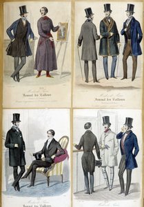 Desky ilustrující pánskou módu z „Journal des krejčířů““ z roku 1848. od French School