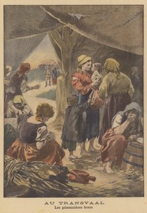 Búrské vězeňkyně v koncentračním táboře v Jižní Africe (barevná litografie) od French School