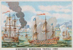 Bombardování Tripolisu Jeanem II dEstrees, admirál Francie, 1685 od French School