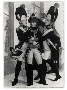 Bonaparte (1769-1821) chráněn dvěma granátníky během zasedání v St. Cloud, 19 brumaire an 8 (10. listopadu 1799), kolem 1800 od French School
