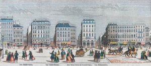Boulevard Poissonniere - Rue Saint Barbe - Rue Saint Etienne - Rue Notre Dame de Reouvrance - Rue Poissonniere - Vyryto v „Tableau-de-Paris“ od Edmonda Texiera 1852 od French School