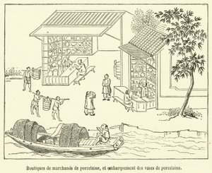 Obchody obchodníků s porcelánem a nalodění porcelánových váz (rytí) od French School