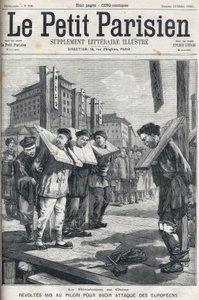 Boxerské povstání v Číně v roce 1898: Vzpoury na pranýř za útoky na Evropany. Obálka „“Le petit parisien““ z roku 1898. od French School