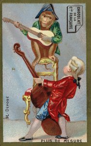 Chlapec a opice spolu hrají na hudební nástroje (chromolitho) od French School