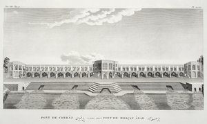 Most Shiraz, Isfahán, z Voyages du Chevelier Chardin en Perse, et en autres Lieux dOrient, Jean Chardin (1643-1713), publikováno 1811 od French School