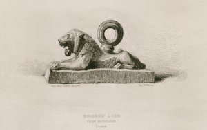Bronzový lev, z Khorsabad, Louvre (rytina) od French School