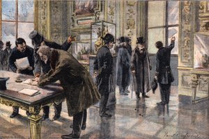 Pokus o vloupání do muzea Louvre v Paříži, Ilustrace z francouzských novin Le Petit Parisien, 2. února od French School