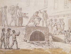 Busta Marata hozená do kanalizace, 5. února 1795 (akvarel na papíře) od French School