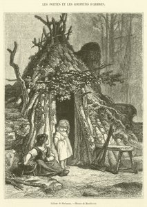 Dřevorubecká chýše (rytina) od French School