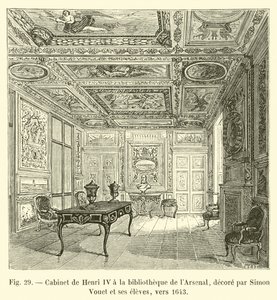 Kabinet Henriho IV v knihovně Arsenalu, zdobený Simonem Vouetem a jeho žáky, cca 1643 od French School
