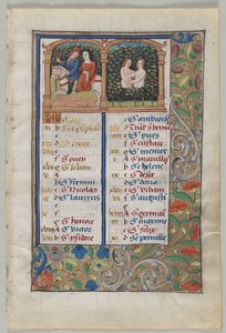Kalendářní list na květen (recto), asi 1510 (tuš, tempera, zlato, pergamen) od French School